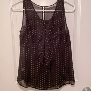 Halogen Polka Dot Sleeveless Ruffle Blouse, black, size small.